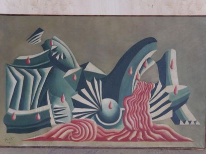 null Claude GROBÉTY (1940), La baigneuse est humide, 5.X.1966, huile sur toile, signée...