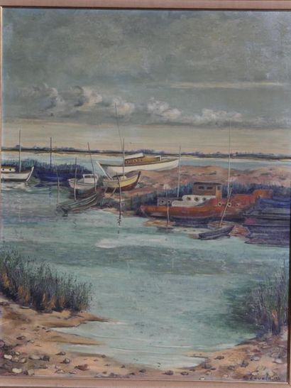 null SEGUELA, Chantier à Aigues Mortes, 1970, huile sur toile, signée et datée en...