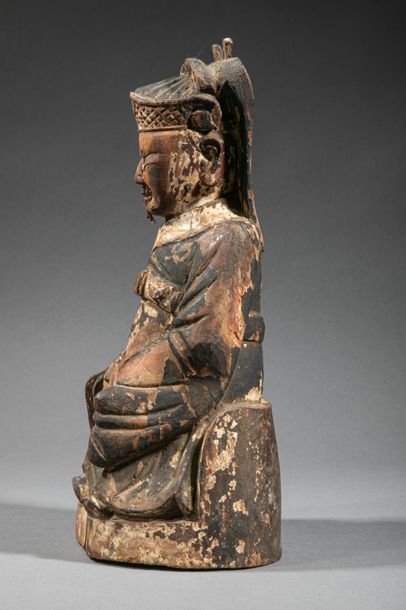 null CHINE du SUD, XVIIIe siècle. Statuette d’autel figurant un dignitaire assis...