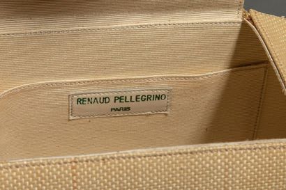 null Renaud PELLEGRINO- Superbe sac boîte ovale en rafia agrémenté de coquillages,...
