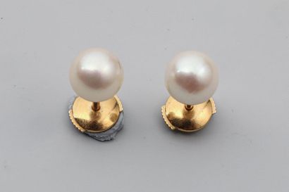 null Pair of 18k yellow gold earrings with cultured pearls (Alpa system) - Gross...