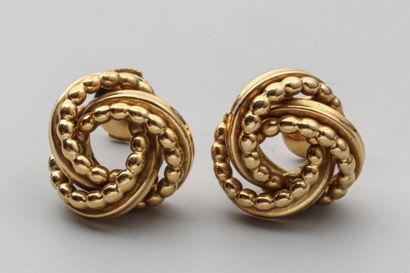 null Pair of earrings balls in 18k yellow gold stylizing a ribbon made of gold balls...