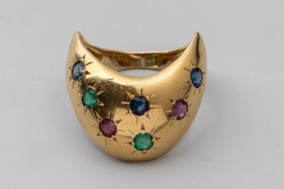 null 18k yellow gold ring with star colored stones - Gross weight: 6,2 gr - TDD:...