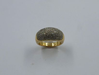 null 18k yellow gold ball ring set with a pavement of diamonds, bears an inscription...
