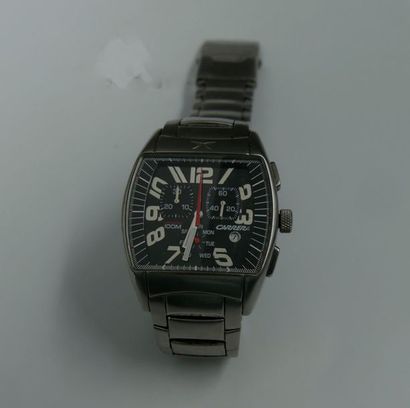 null CARRERA. Men's wristwatch, rectangular steel case, black dial with Arabic numerals,...