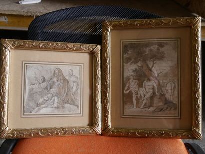 null Ecole italienne XVIIIè Deux dessins à l'encre brune en pendant cadres XVIII...