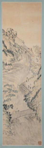 null CHINE, fin de la dynastie Qing.
Peinture sur papier à l’encre de Chine représentant...