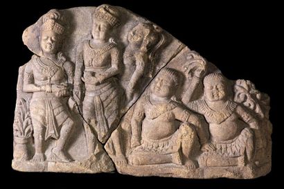 null Central Java INDONESIA, 10th century. Important high relief representing three...