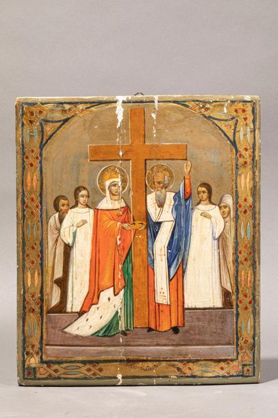 null ICON representing the Feast of the Exaltation of the Cross. We see the Empress...