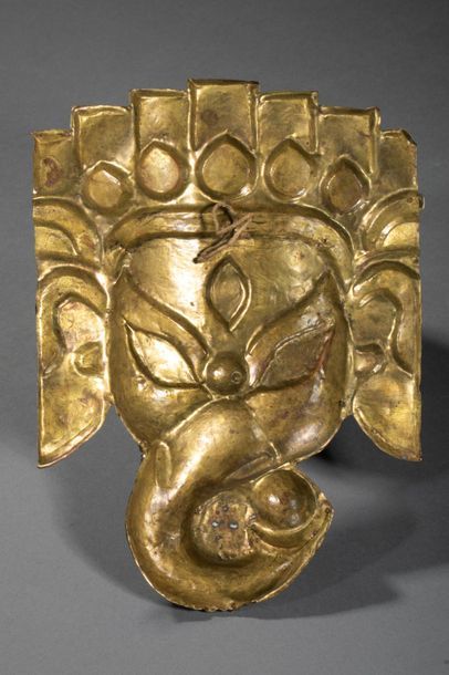 null INDIA or HIMALAYA, 20th century. Beautiful Ganesha repoussé mask crowned with...