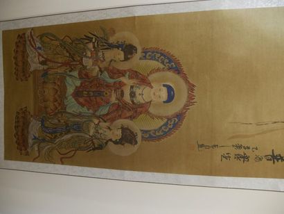null Set of two CHINA scrolls representing a tiger and a buddha and of kwan Yin