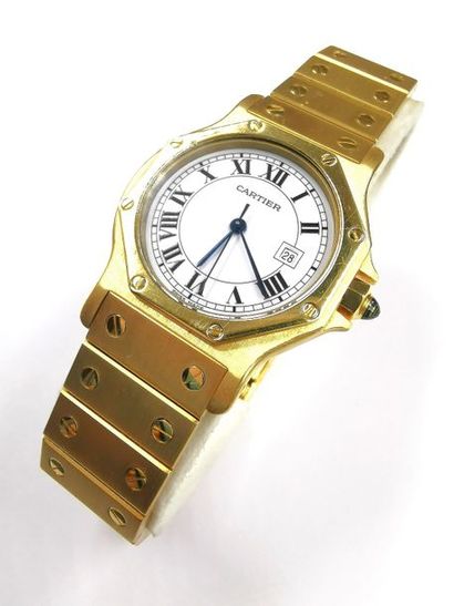 null CARTIER SANTOS - Montre bracelet en or jaune 18k - Boîtier octogonal à fermeture...