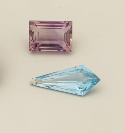 null Set: one aquamarine, one amethyst on paper and one pendant