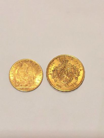 null  Ensemble de 2 pièces or : 20 francs or Leopold II roi des Belges, 1871 signé...