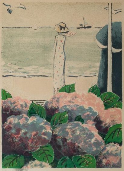null Jean-Pierre CASSIGNEUL (1935) - Femme sur la plage - Lithographie signée en...