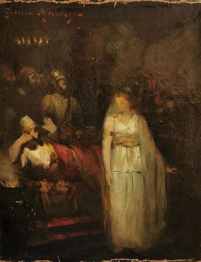 null Gustave MOREAU ( 1826-1898) - Etude pour Salomé - Huile sur toile - Signée en...