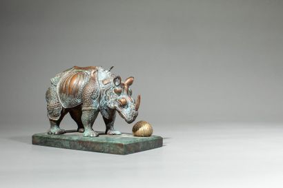 null Salvador DALI (1904-1989) - Rhinoceros habillé en dentelle - Sculpture en bronze...