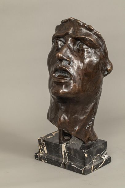 null Auguste RODIN (1840-1917) - Le masque - Sculpture en bronze à patine brune fonte...
