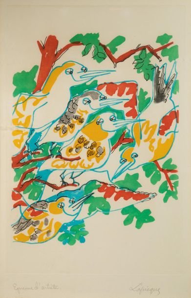 null Charles LAPICQUE (1898 - 1988) - Les oiseaux - Lithographie en couleurs signée...