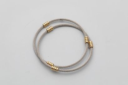 null Bracelet double en cable d'acier et or jaune 18k dans le style de FRED - PB...