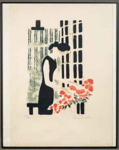 André BRASILIER (1929) - Femme au bouquet...