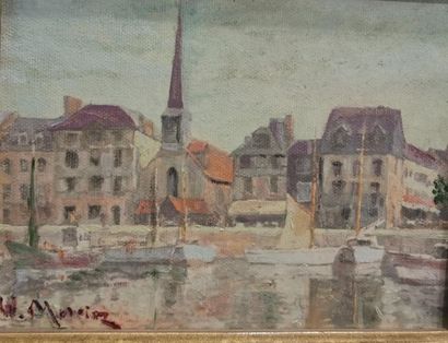 null William MERCIER (XX) - Le port d'Honfleur - Huile sur toile signée en bas à...