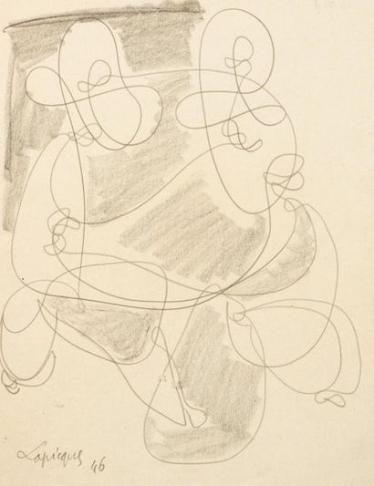 null Charles LAPICQUE (1898-1988) - Deux personnages enlacés - Crayon sur papier.
Signé...