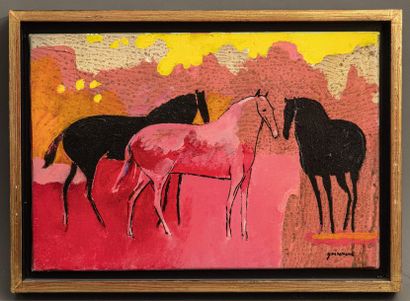 null Paul GUIRAMAND (1926-2007) - Trois chevaux - Acrylique sur toile - Signée en...