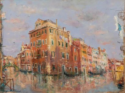 null Serge BELLONI (1925-2005) - Canal à Venise - Huile sur panneau - Signée en bas...