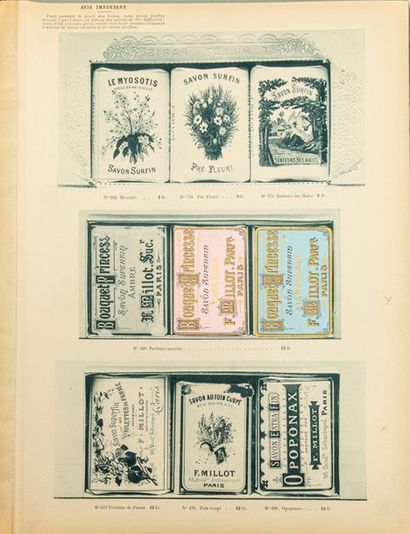 null F.MILLOT
Catalogue cartonné, illustré, titré « Extrait du Catalogue de Parfumerie
Fine...