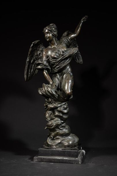 null French School 19th century - Winged victory on clouds - Bronze sculpture with...
