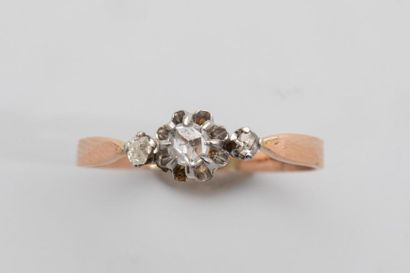 null 18k yellow gold ring set with 3 rose cut diamonds - 1900's Era - TDD 55 - PB:...
