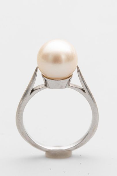 null 18k white gold ring surmounted by a white Akoia cultured pearl 6mm approximately...