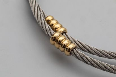 null Double bracelet in steel cable and 18k yellow gold in the style of FRED - PB:...