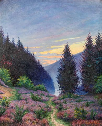 null Louis WILMET (1881-1965) - Paysage des Alpes, Les bruyères et les sapins - Huile...