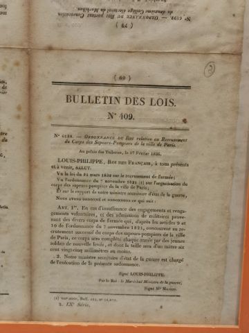 null Bulletin des lois Epoque Louis Philippe sur l'organisation des sapeurs pompiers...