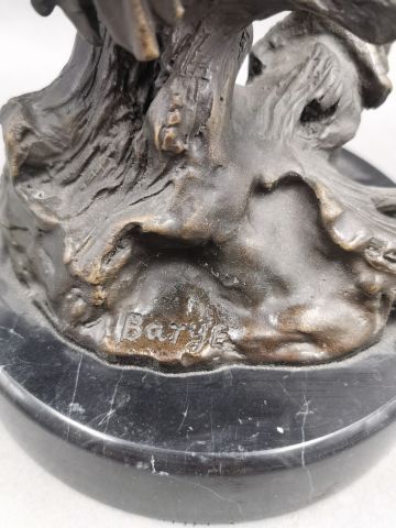 null Antoine-Louis BARYE (1796-1875)- Coq- en bronze à patine brune - Signé sur la...