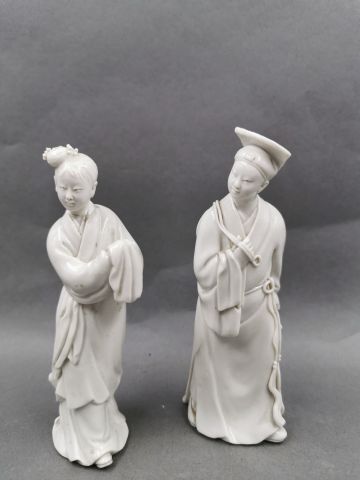 null CHINE - Couple de chinois en porcelaine blanc de Chine - H : 14,5cm