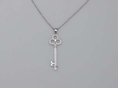 null Key pendant in 18k white gold paved with diamonds, in the taste of Tiffany -...