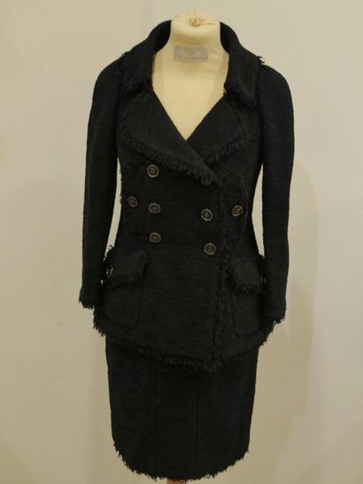null CHANEL - Navy blue tweed skirt suit - Size 36 - Very good condition