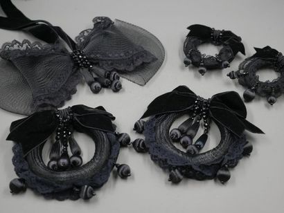 null Christian DIOR - Black tulle, velvet and pearl fashion accessories set composed...
