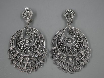 null Christian DIOR - Pair of silver plated metal openwork earrings clips in Indian...