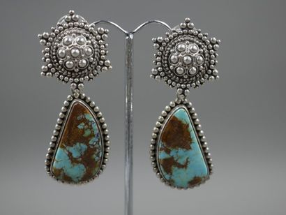 null STEPHEN DWECK - Pair of silver clip earrings decorated with a blue stone in...