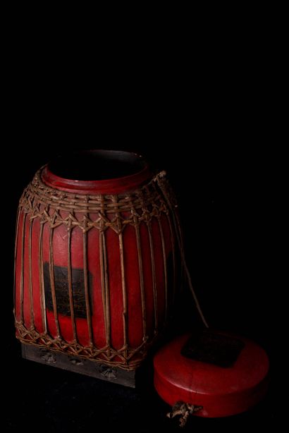 null Southeast Asia, 20th century. Lacquered wood and rattan box for storing rice....