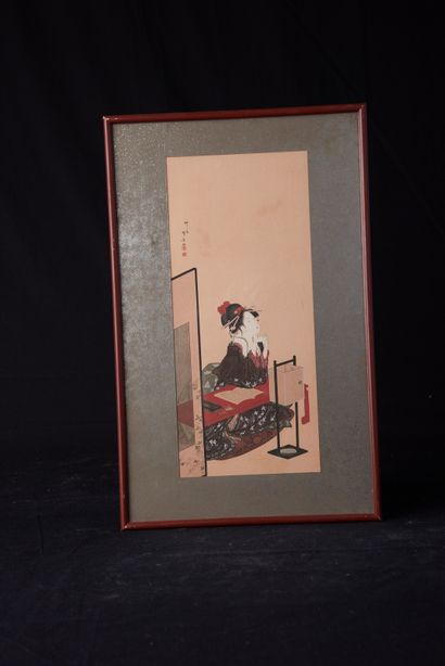 null Japan, early 20th century. Print representing a woman sitting at her work table....