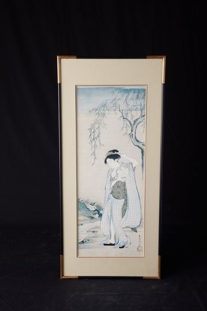 null Japon, début XXème siècle. Estampe de Torii Kiyonaga représentant une femme...