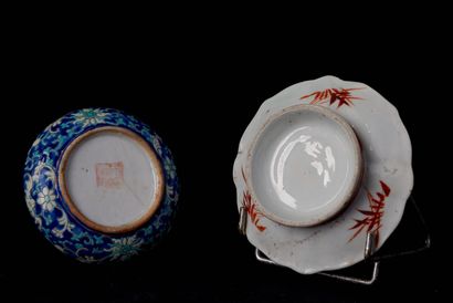 null China, early 20th century. An enamelled porcelain bowl and lenticular box, decorated...