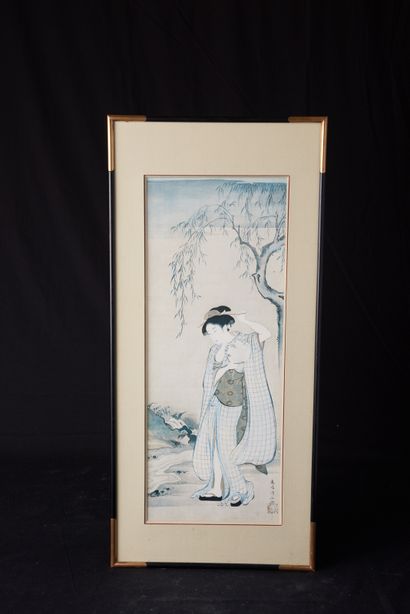 null Japon, début XXème siècle. Estampe de Torii Kiyonaga représentant une femme...