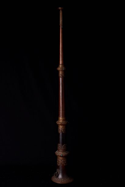 null Tibet, early 20th century. Qin Tong with engraved copper decoration. Inclusion...