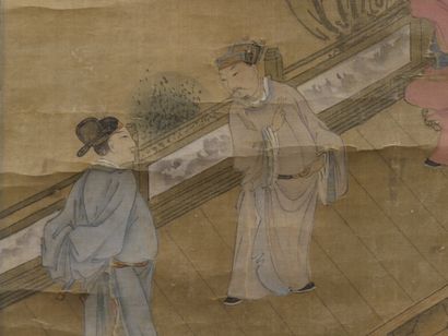 null CHINE, fin de la dynastie Qing. Signé Weng Xiao Hai, cachets. Peinture représenatnt...